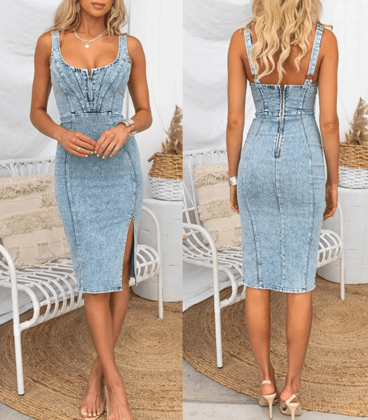 Mouwloze Bodycon Denim Jurk