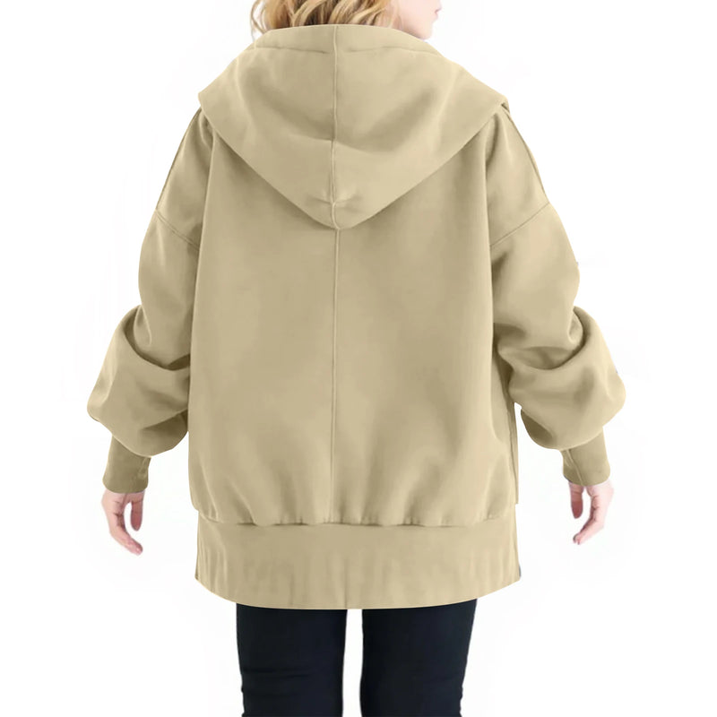 Casual Plus Size Damesjack met Capuchon en Rits voor Herfst en Winter – Comfortabele, Lichte Stof met Handige Zakken 1