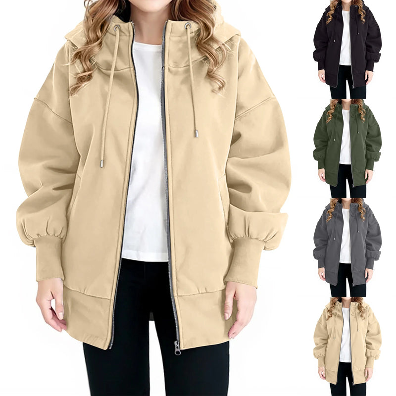 Casual Plus Size Damesjack met Capuchon en Rits voor Herfst en Winter – Comfortabele, Lichte Stof met Handige Zakken 5