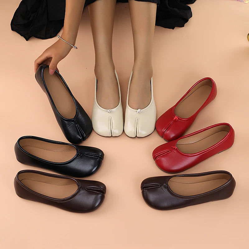 Dames Loafers Zwart Leer - Tussentoe Scheiding Slip-on