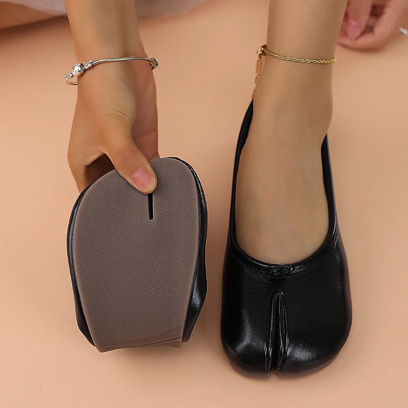 Dames Loafers Zwart Leer - Tussentoe Scheiding Slip-on