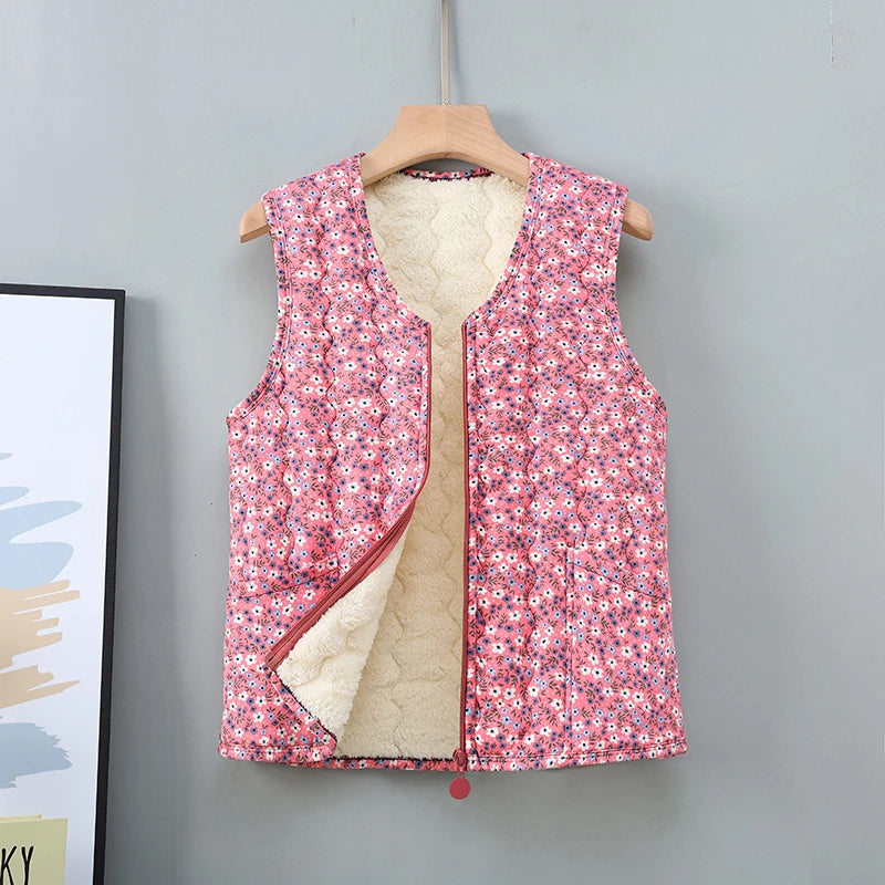 Plus Size Katoenen Mouwloos Vest met Bloemenpatroon voor Dames – Comfortabele Casual Outfit voor Herfst en Winter 0