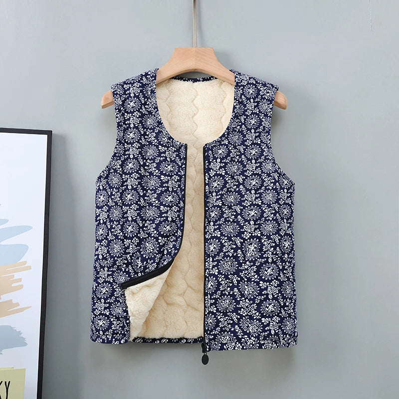 Plus Size Katoenen Mouwloos Vest met Bloemenpatroon voor Dames – Comfortabele Casual Outfit voor Herfst en Winter 2