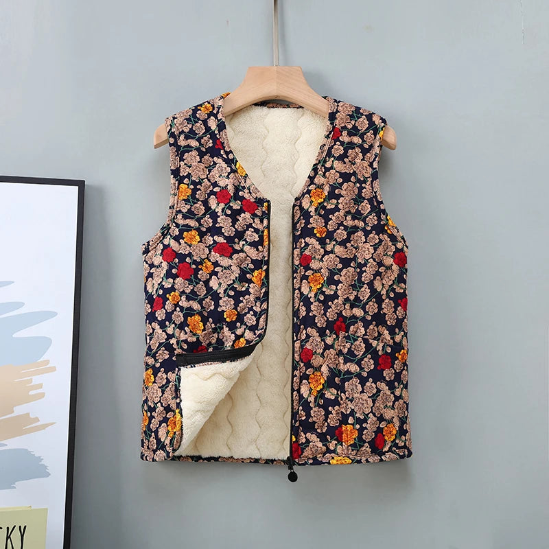 Plus Size Katoenen Mouwloos Vest met Bloemenpatroon voor Dames – Comfortabele Casual Outfit voor Herfst en Winter 4