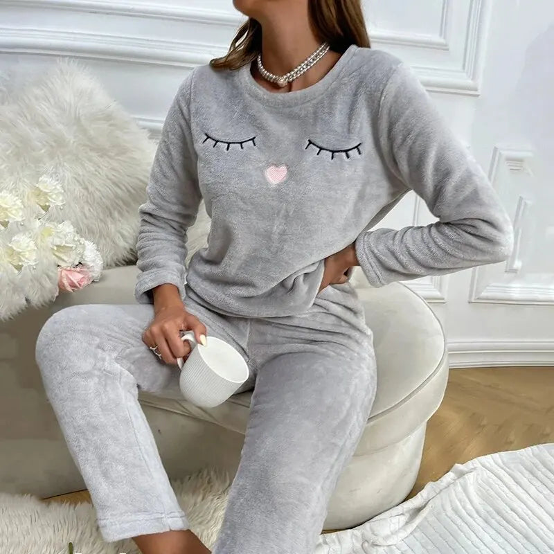 Dames Dikgevoerde Warme Pyjama Set