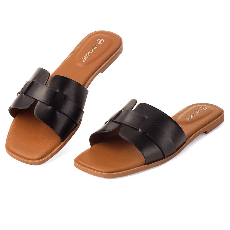 Variant image for Dames Sandalen Met Vierkante Teen en Platte Zool – Lederen Casual Zomerschoenen, Breed Fit Comfort-6
