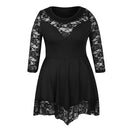 Plus Size Dames T-shirt met Kantenpaneel en Onregelmatige Zoom – 3/4 Mouw Ronde Hals, Comfortabele Polyester Tops Dames-4