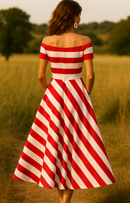 Gestreepte Avondjurk Dames – Off Shoulder Elegantie in Beweging