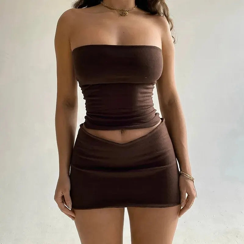 Tweedelige Set Dames - Tube Top + Minirok Zomer 2025