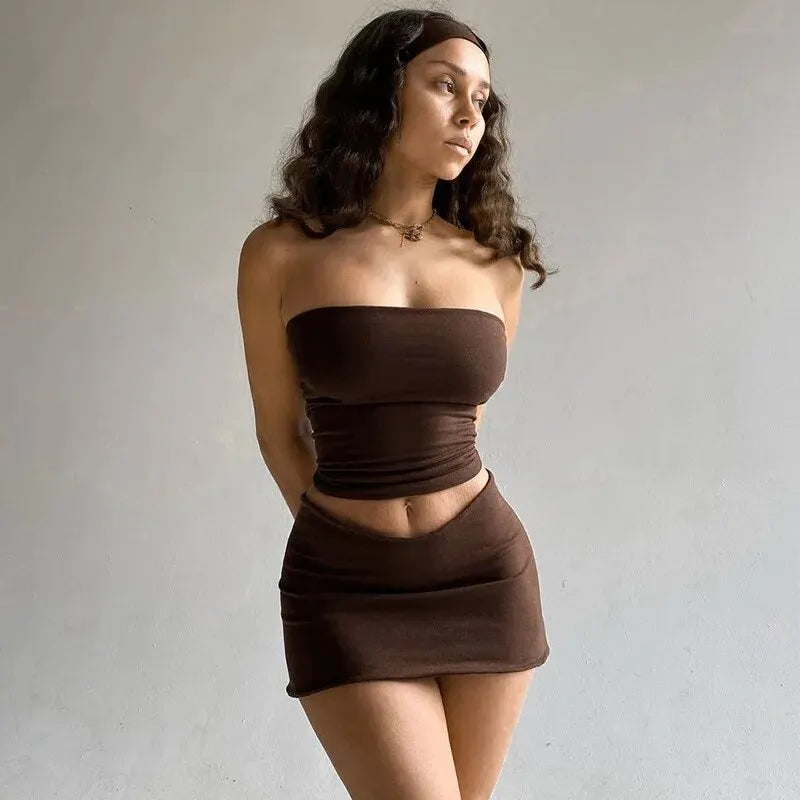 Tweedelige Set Dames - Tube Top + Minirok Zomer 2025
