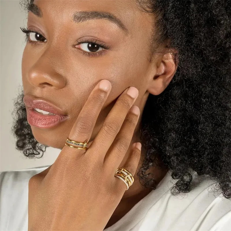 Tweekleurige Koperen Sieradenring met Vier Ringen – Hypoallergeen en Trendy voor Vrouwen 1